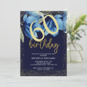 Indigo Bloem Glitter Calligrafie Kaart (Staand voorkant)