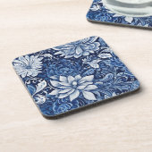 indigo bloemblad wandkleedje onderzetter (Linkerzijde)
