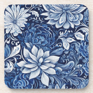 indigo bloemblad wandkleedje onderzetter
