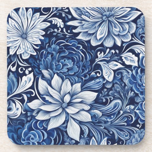 indigo bloemblad wandkleedje onderzetter (Voorkant)