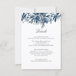 Indigo bloemen bruiloft details bijsluiter kaart