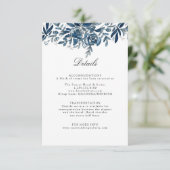 Indigo bloemen bruiloft details bijsluiter kaart (Staand voorkant)