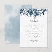 Indigo bloemen bruiloft details bijsluiter kaart (Voorkant / Achterkant)