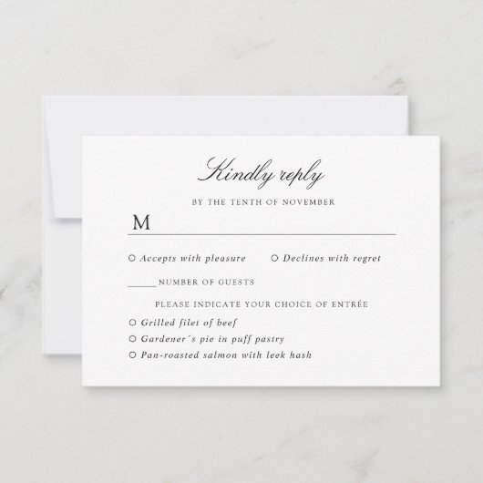 Indigo bloemen bruiloft reactie een maaltijdselect RSVP kaartje (Voorkant)