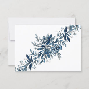 Indigo bloemen bruiloft reactie een maaltijdselect RSVP kaartje