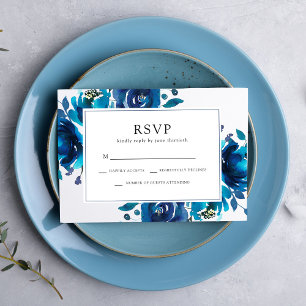 Indigo Bloemen Bruiloft RSVP Kaartje