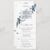 indigo bloemen bruiloft uitnodiging met aangehecht (Voorkant / Achterkant)