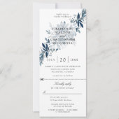 indigo bloemen bruiloft uitnodiging met aangehecht (Voorkant)