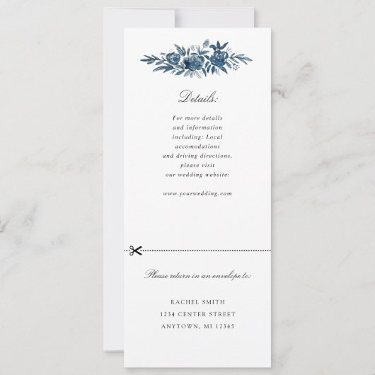 indigo bloemen bruiloft uitnodiging rsvp bijgevoeg (Achterkant)