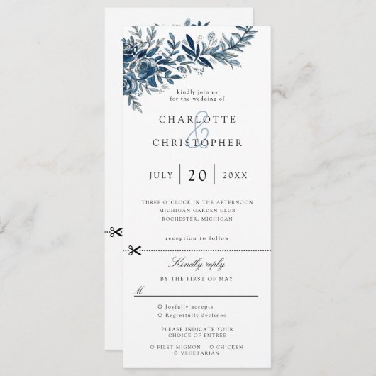 indigo bloemen bruiloft uitnodiging rsvp bijgevoeg (Voorkant / Achterkant)