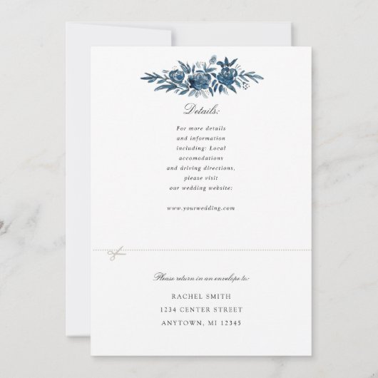 indigo bloemen bruiloft uitnodiging rsvp bijgevoeg (Achterkant)