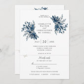 indigo bloemen bruiloft uitnodiging rsvp bijgevoeg (Voorkant / Achterkant)