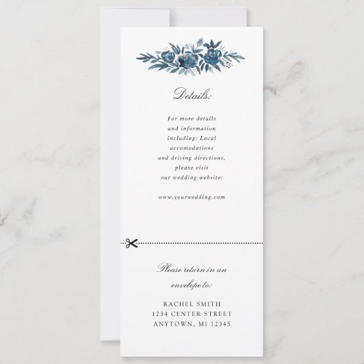 indigo bloemen bruiloft uitnodiging rsvp bijgevoeg (Achterkant)