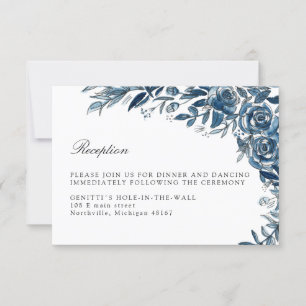 Indigo bloemen bruiloftsreceptie omheining kaart