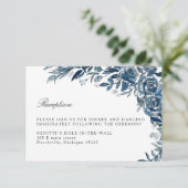 Indigo bloemen bruiloftsreceptie omheining kaart (Staand voorkant)