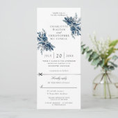indigo bloemen trouwkaart met RSVP bijlage Kaart (Staand voorkant)