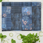 Indigo bloemenpatchwork patroon | Boho Denim Theedoek (Gevouwen)