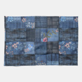 Indigo bloemenpatchwork patroon | Boho Denim Theedoek (Horizontaal)