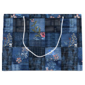 Indigo Bloemenpatchworkpatroon | Boho Denim Groot Cadeauzakje (Voorkant)