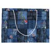 Indigo Bloemenpatchworkpatroon | Boho Denim Groot Cadeauzakje (Achterkant)