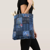 Indigo Bloemenpatchworkpatroon | Boho Denim Tote Bag (Dichtbij)