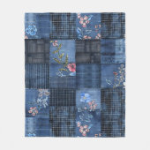 Indigo bloempatroon patchwork | Boho denim Fleece Deken (Voorkant)