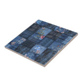 Indigo bloempatroon patchwork | Boho denim Tegeltje (Zijkant)