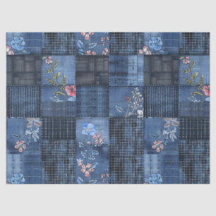 Indigo bloempatroon patchwork Boho denim Tissuepapier