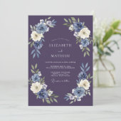Indigo Bloemrijke Boog Bruiloft Kaart (Staand voorkant)