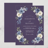 Indigo Bloemrijke Boog Bruiloft Kaart (Voorkant / Achterkant)