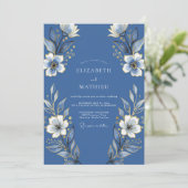Indigo Bloemrijke Bruiloft Kaart (Staand voorkant)