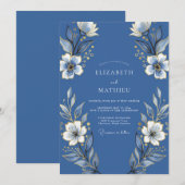 Indigo Bloemrijke Bruiloft Kaart (Voorkant / Achterkant)