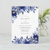 Indigo Bloemrijke Romantische Bruiloft Kaart (Staand voorkant)