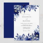 Indigo Bloemrijke Romantische Bruiloft Kaart (Voorkant / Achterkant)