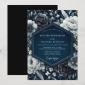 Indigo Bloemrijke Romantische Bruiloft Kaart (Voorkant / Achterkant)