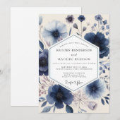 Indigo Bloemrijke Romantische Bruiloft Kaart (Voorkant / Achterkant)
