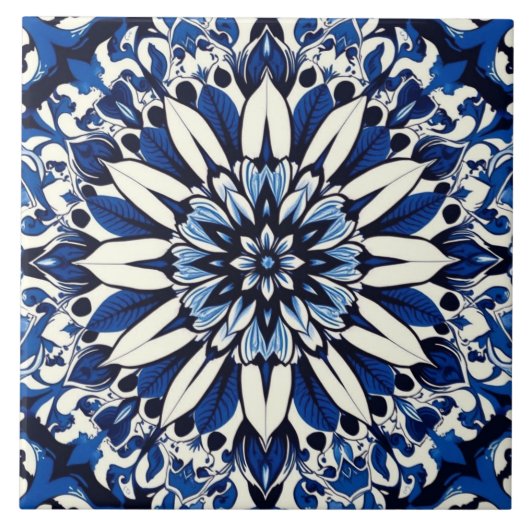 indigo bloemster ster tegel tegeltje (Voorkant)