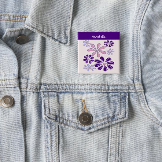 Indigo Bloom Doodle Jouw naam Vierkante Button 5,1 Cm (In situ)