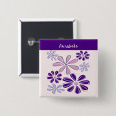 Indigo Bloom Doodle Jouw naam Vierkante Button 5,1 Cm (Voorkant /achterkant)