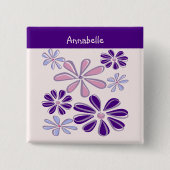 Indigo Bloom Doodle Jouw naam Vierkante Button 5,1 Cm (Voorkant)
