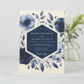 Indigo Bloom Romantische Bruiloft Kaart (Staand voorkant)