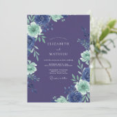 Indigo Bloom Romantische Bruiloft Kaart (Staand voorkant)