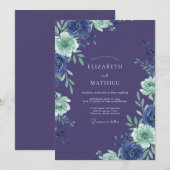 Indigo Bloom Romantische Bruiloft Kaart (Voorkant / Achterkant)