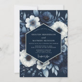 Indigo Bloom Whimsy Bruiloft Kaart (Voorkant)