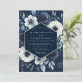 Indigo Bloom Whimsy Bruiloft Kaart (Staand voorkant)