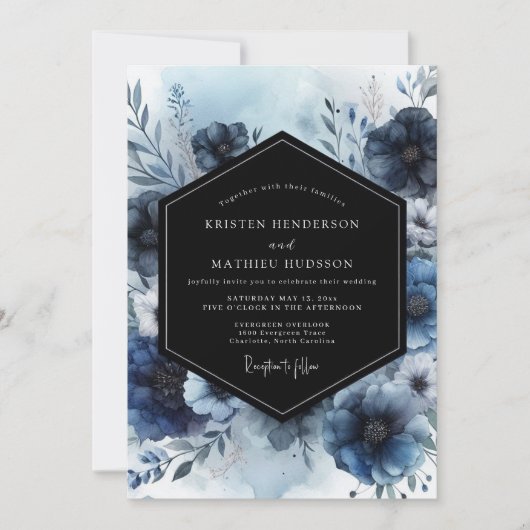 Indigo Bloom Whimsy Bruiloft Kaart (Voorkant)