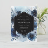 Indigo Bloom Whimsy Bruiloft Kaart (Staand voorkant)
