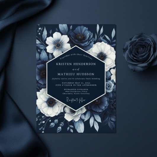 Indigo Bloom Whimsy Bruiloft Kaart