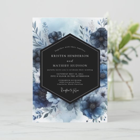 Indigo Bloom Whimsy Wedding Kaart (Staand voorkant)