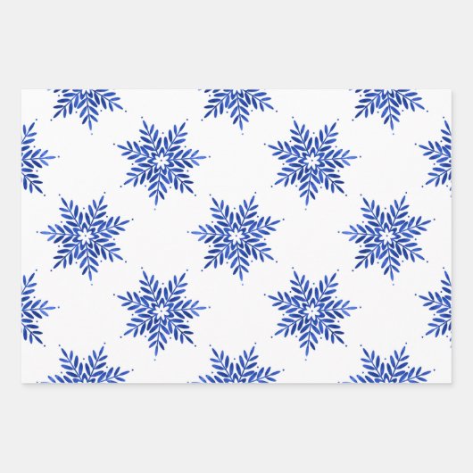 Indigo Blue Abstracte Waterverf Snowflakes Inpakpapier Vel (Voorkant 2)
